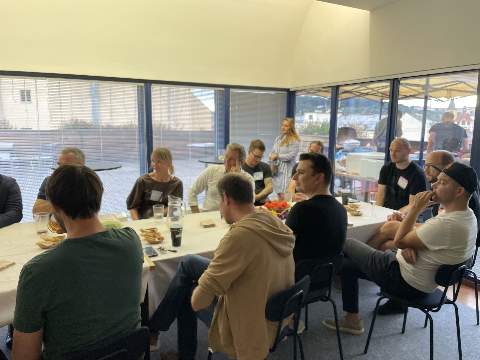 Founders talking at a club dinner